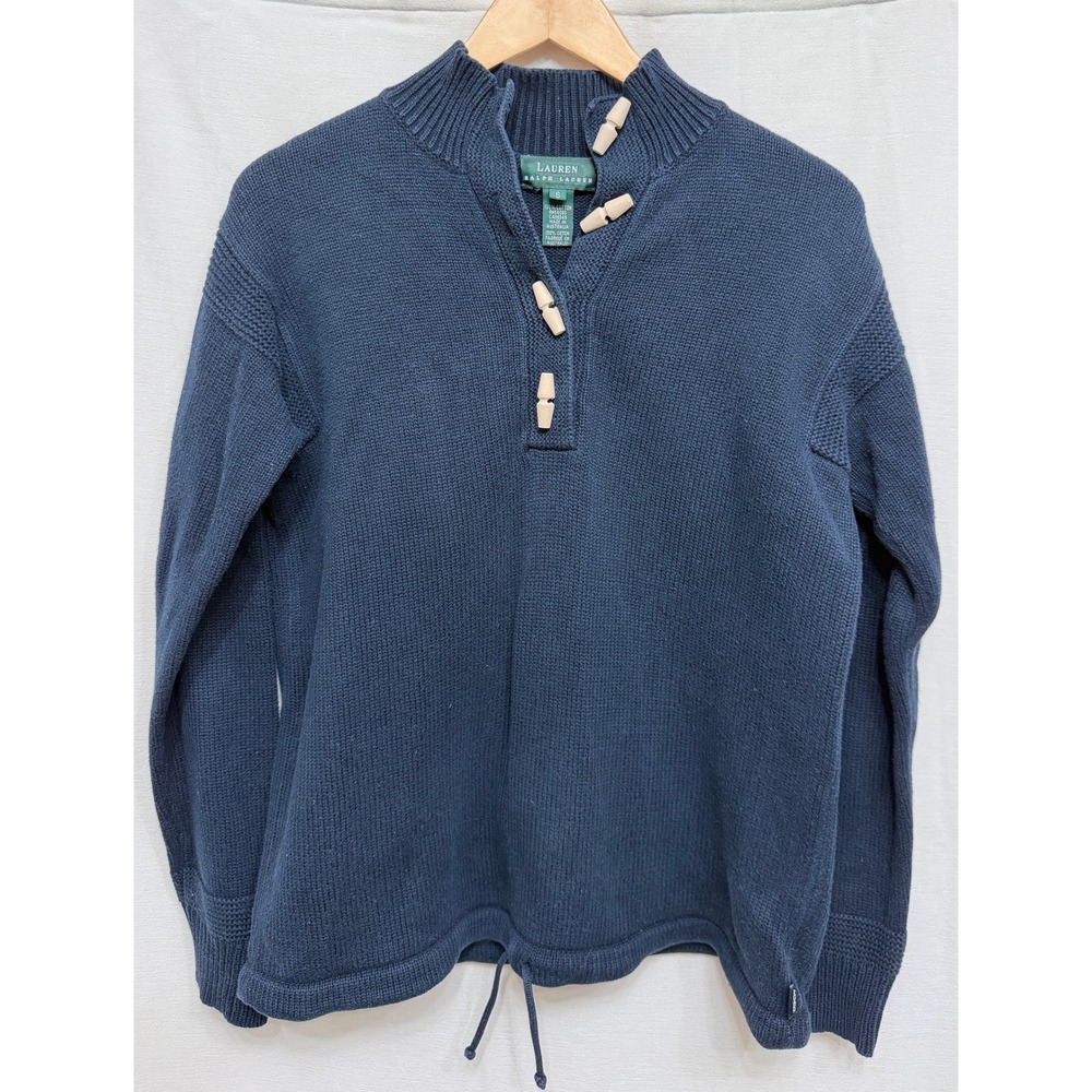 Lauren Ralph Lauren Toggle Button Cotton Heavy Knit Sweater Women S Navy Blue